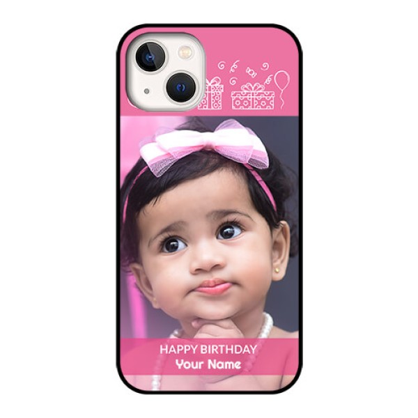 iPhone 13 Photo Printing on Glass Case - with Birthday Line Art Design iPhone 13 Photo Printing on Glass Case - with Birthday Line Art Design