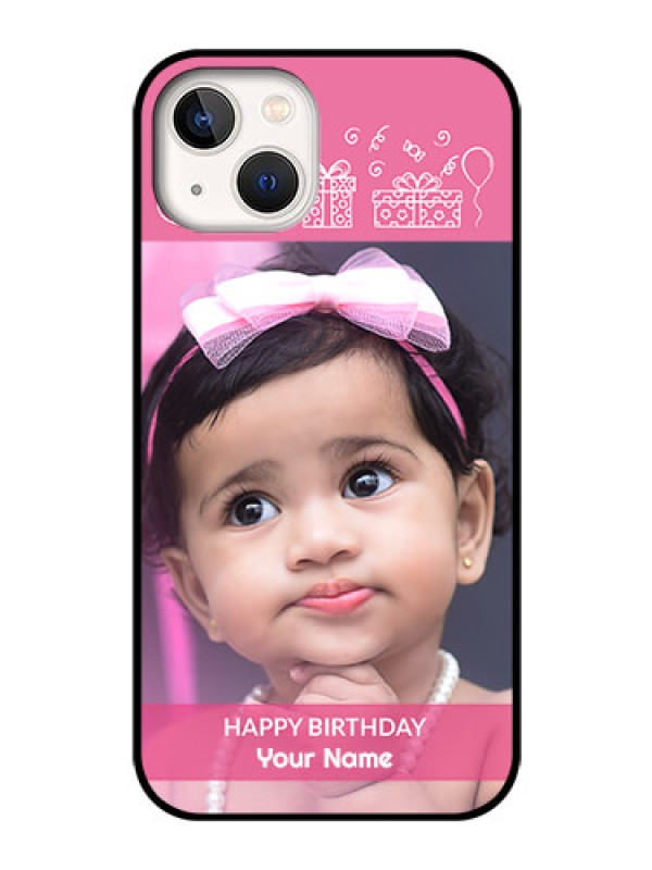 Custom iPhone 13 Photo Printing on Glass Case - with Birthday Line Art Design