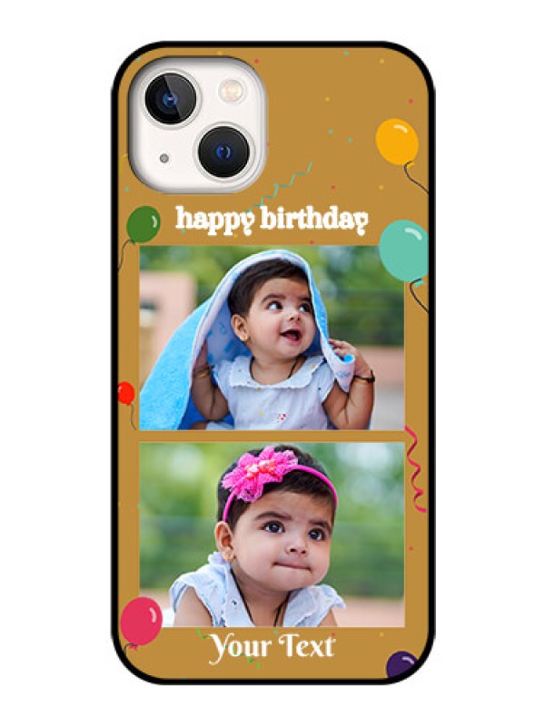 Custom iPhone 13 Personalized Glass Phone Case - Image Holder with Birthday Celebrations Design