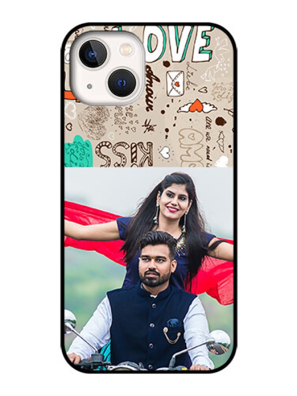 Custom iPhone 13 Custom Glass Phone Case - Love Doodle Pattern