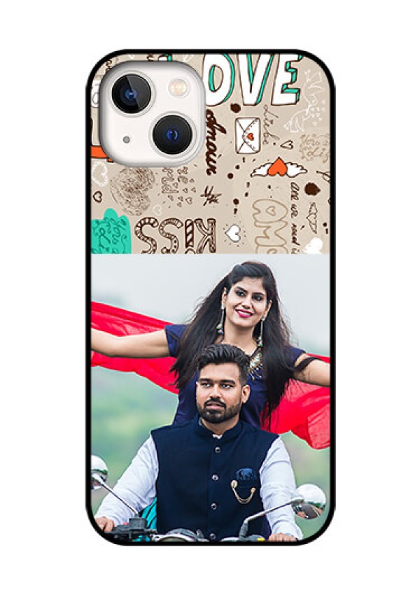 iPhone 13 Custom Glass Phone Case - Love Doodle Pattern