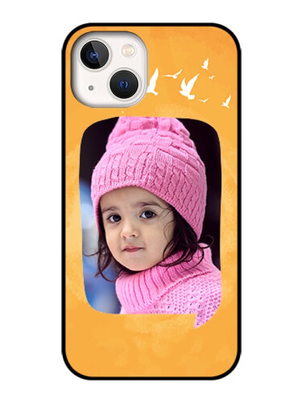Custom iPhone 13 Personalized Glass Phone Case - Water Color Design with Bird Icons