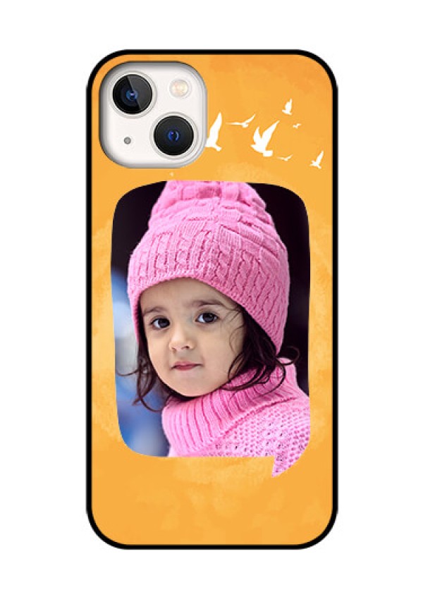 iPhone 13 Personalized Glass Phone Case - Water Color Design with Bird Icons