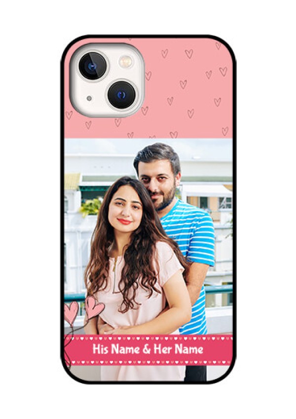 iPhone 13 Personalized Glass Phone Case - Love Design Peach Color
