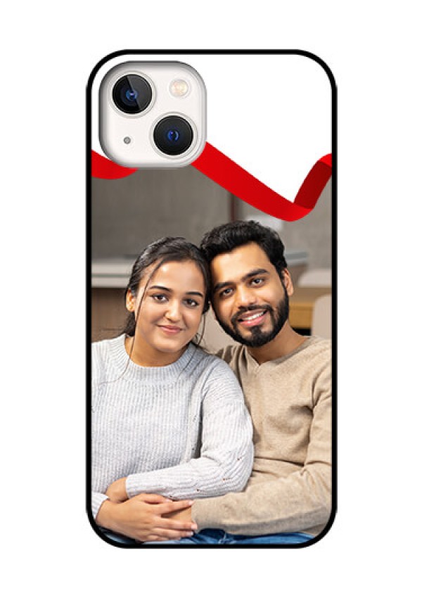 iPhone 13 Photo Printing on Glass Case - Red Ribbon Frame Design