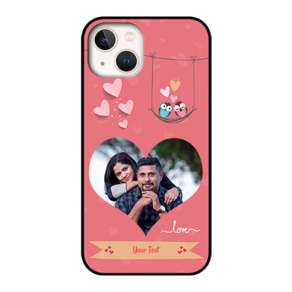 iPhone 13 Personalized Glass Phone Case - Peach Color Love Design