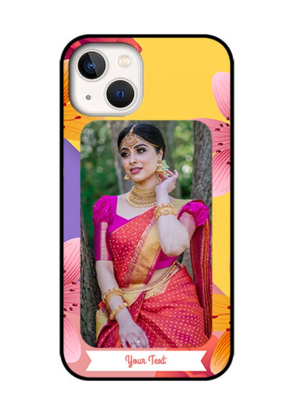iPhone 13 Custom Glass Mobile Case - 3 Image With Vintage Floral Design