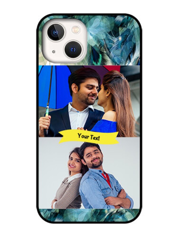 Custom iPhone 13 Personalized Glass Phone Case - Image with Boho Peacock Feather Design