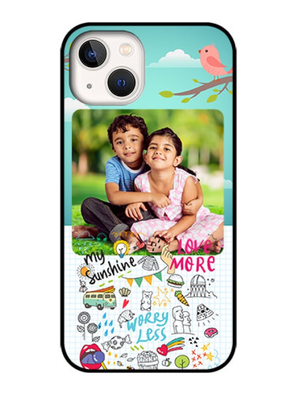 Custom iPhone 13 Photo Printing on Glass Case - Doodle love Design