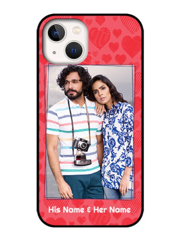 Custom iPhone 13 Photo Printing on Glass Case - with Red Heart Symbols Design