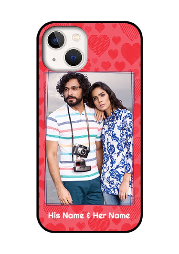 iPhone 13 Photo Printing on Glass Case - with Red Heart Symbols Design