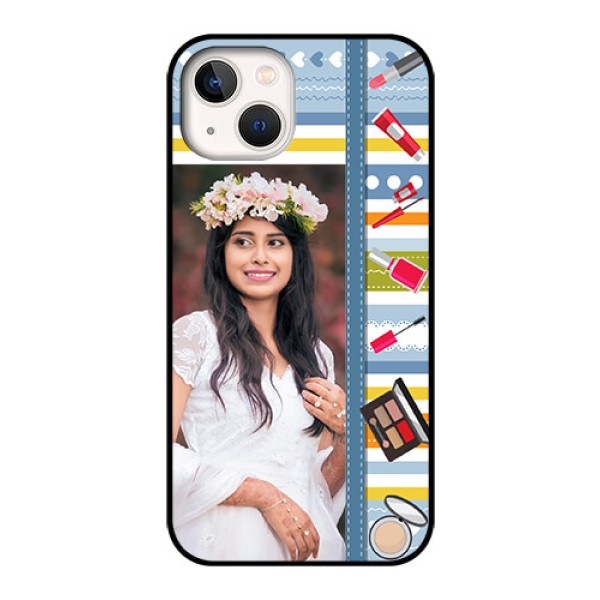iPhone 13 Personalized Glass Phone Case - Makeup Icons Design