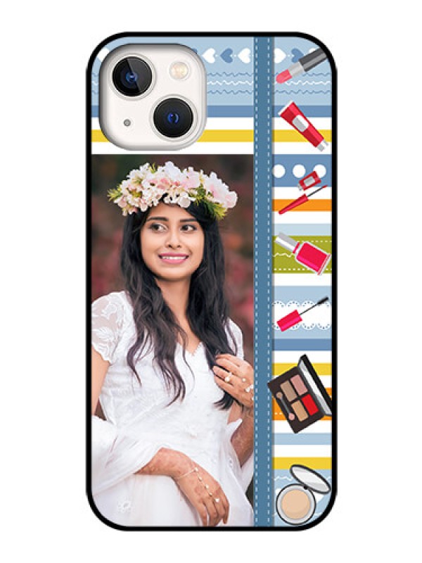 Custom iPhone 13 Personalized Glass Phone Case - Makeup Icons Design