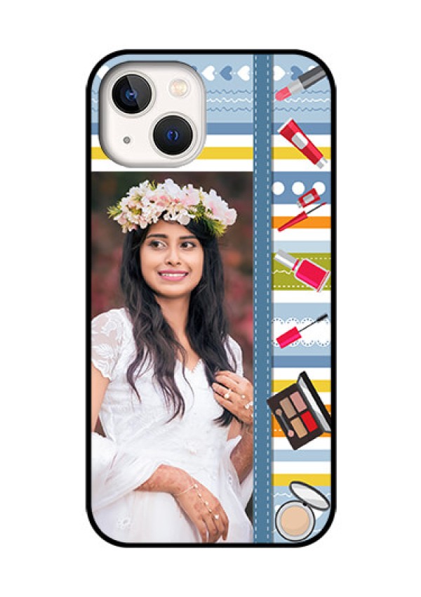 iPhone 13 Personalized Glass Phone Case - Makeup Icons Design