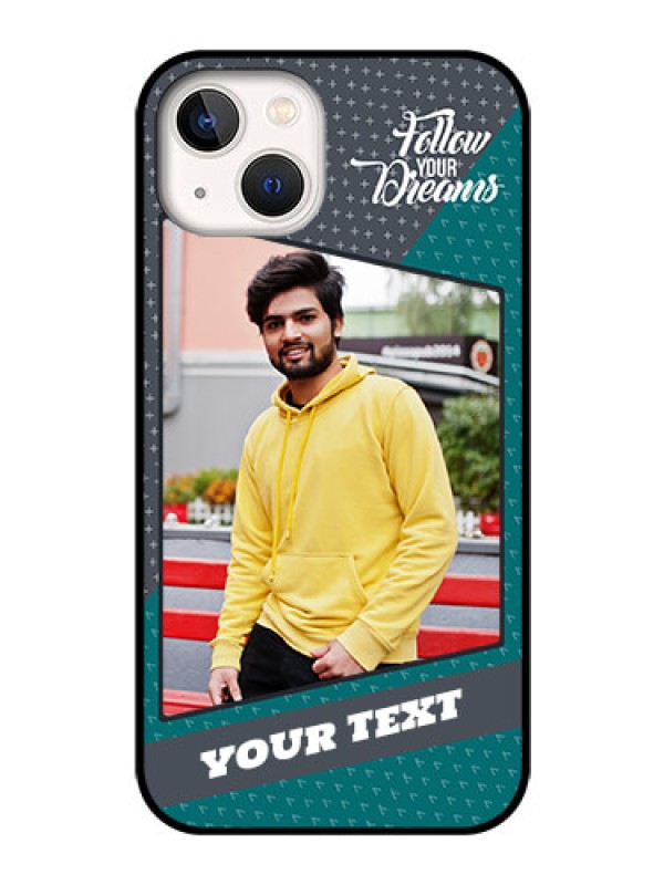 Custom iPhone 13 Personalized Glass Phone Case - Background Pattern Design with Quote