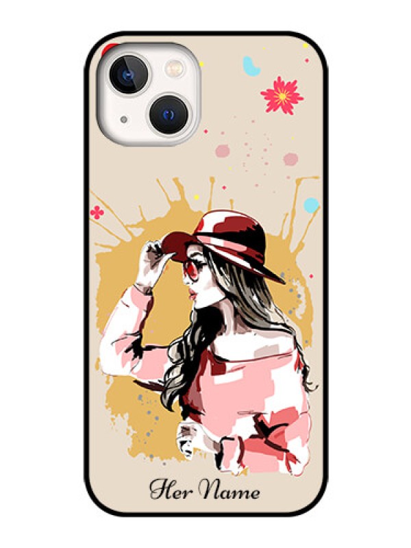 Custom iPhone 13 Photo Printing on Glass Case - Women with pink hat Design