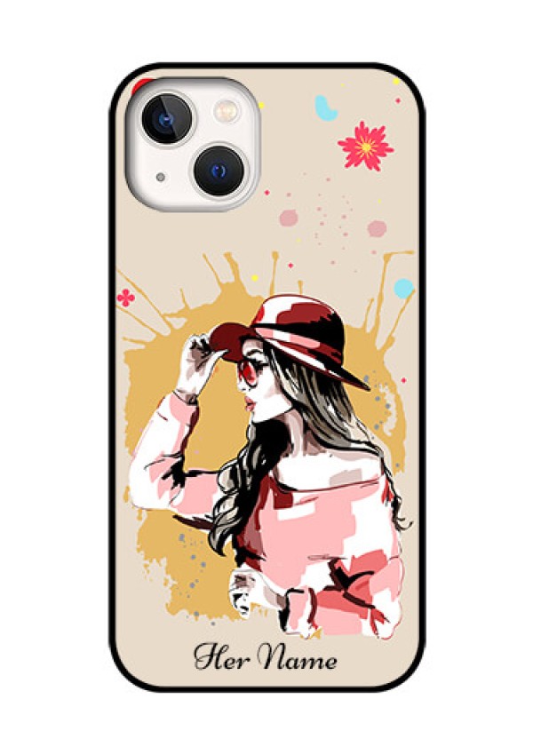 iPhone 13 Photo Printing on Glass Case - Women with pink hat Design