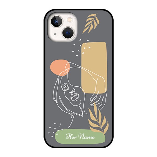 iPhone 13 Custom Glass Phone Case - Gazing Woman line art Design iPhone 13 Custom Glass Phone Case - Gazing Woman line art Design