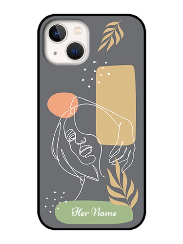 Custom iPhone 13 Custom Glass Phone Case - Gazing Woman line art Design
