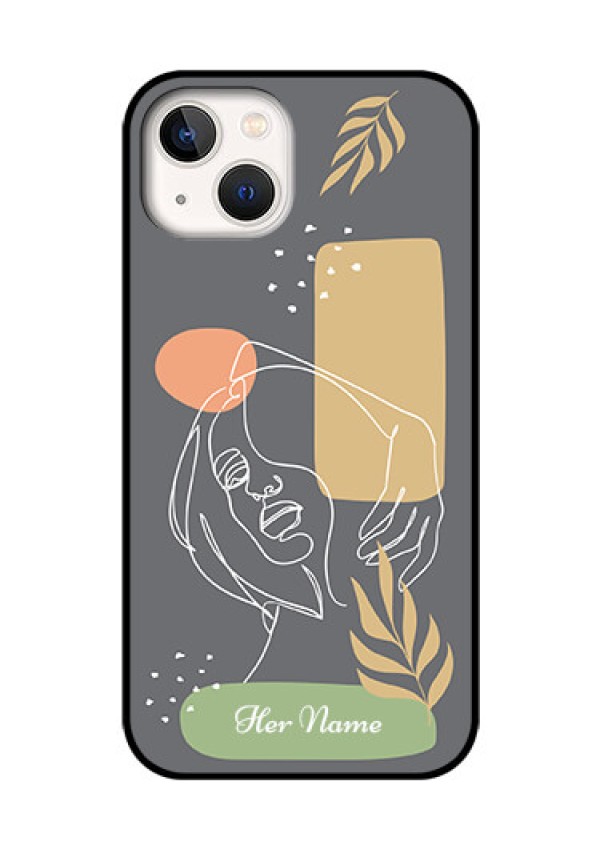 iPhone 13 Custom Glass Phone Case - Gazing Woman line art Design