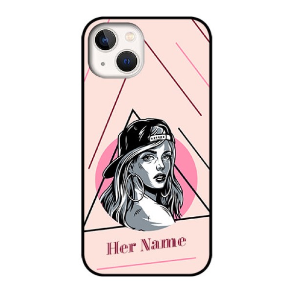 iPhone 13 Personalized Glass Phone Case - Rockstar Girl Design