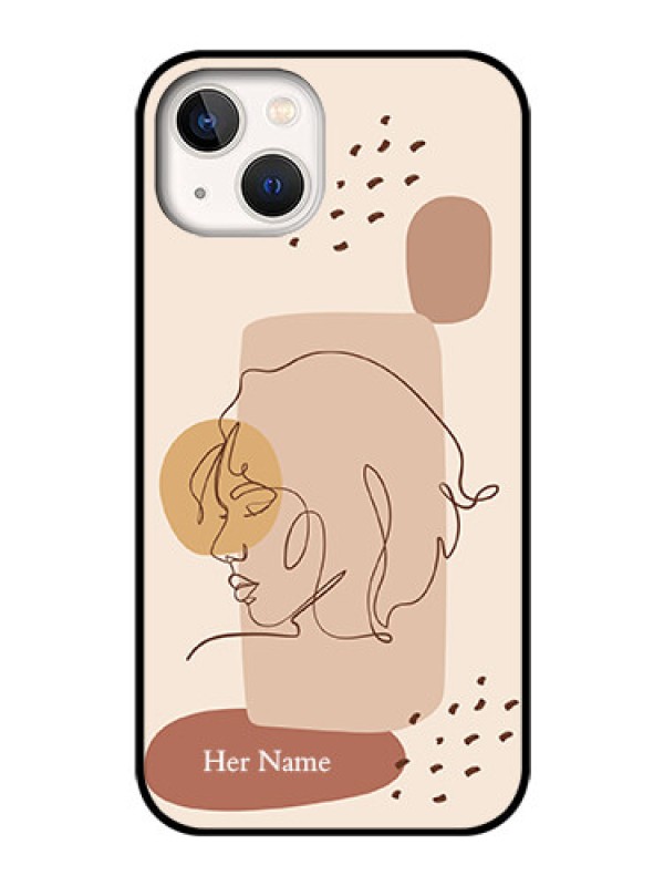 Custom iPhone 13 Photo Printing on Glass Case - Calm Woman line art Design