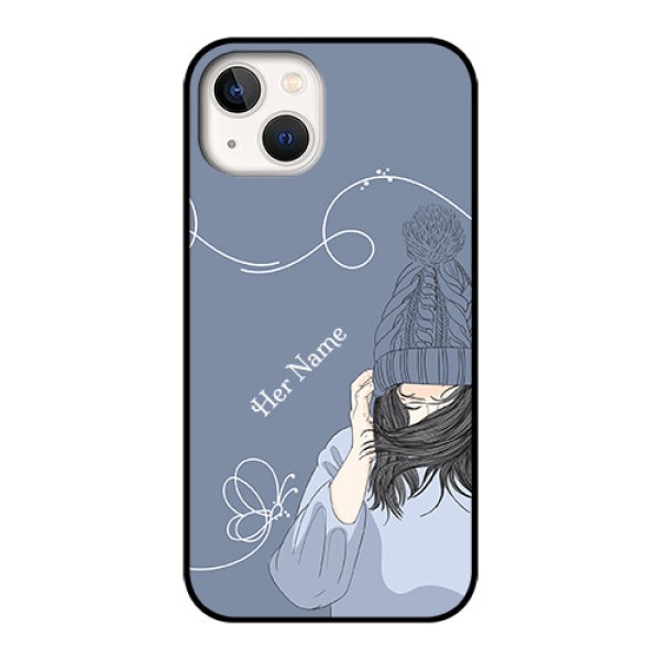 iPhone 13 Custom Glass Mobile Case - Girl in winter outfit Design iPhone 13 Custom Glass Mobile Case - Girl in winter outfit Design