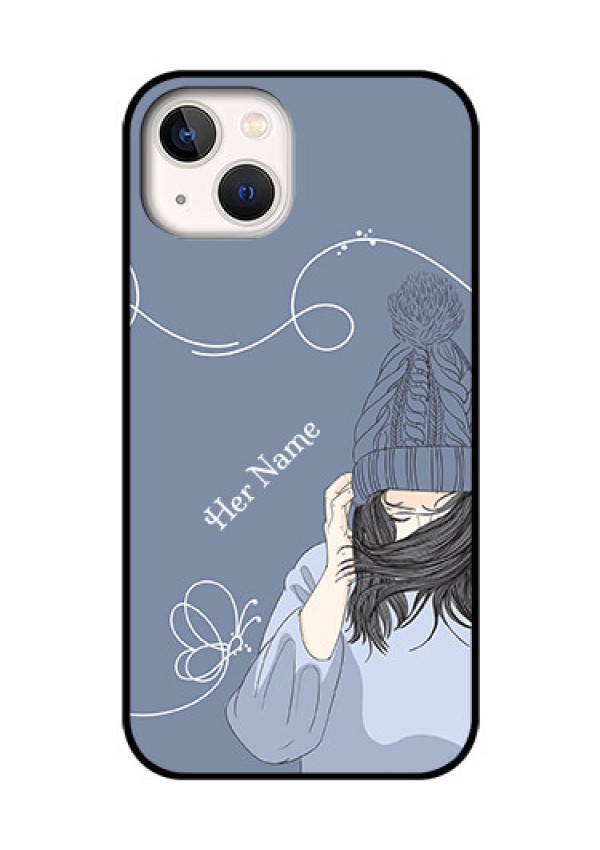iPhone 13 Custom Glass Mobile Case - Girl in winter outfit Design