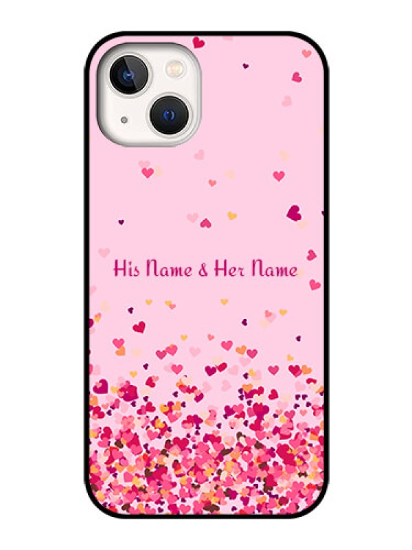 Custom iPhone 13 Photo Printing on Glass Case - Floating Hearts Design