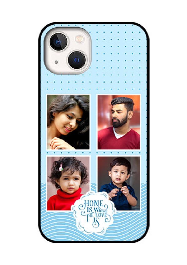 iPhone 13 Custom Glass Phone Case - Cute love quote with 4 pic upload Design