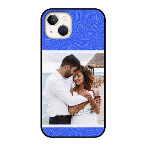 iPhone 13 Custom Glass Mobile Case - Curved line art with blue and white Design iPhone 13 Custom Glass Mobile Case - Curved line art with blue and white Design
