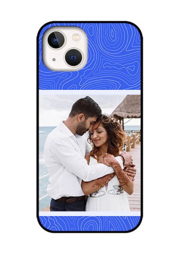 iPhone 13 Custom Glass Mobile Case - Curved line art with blue and white Design