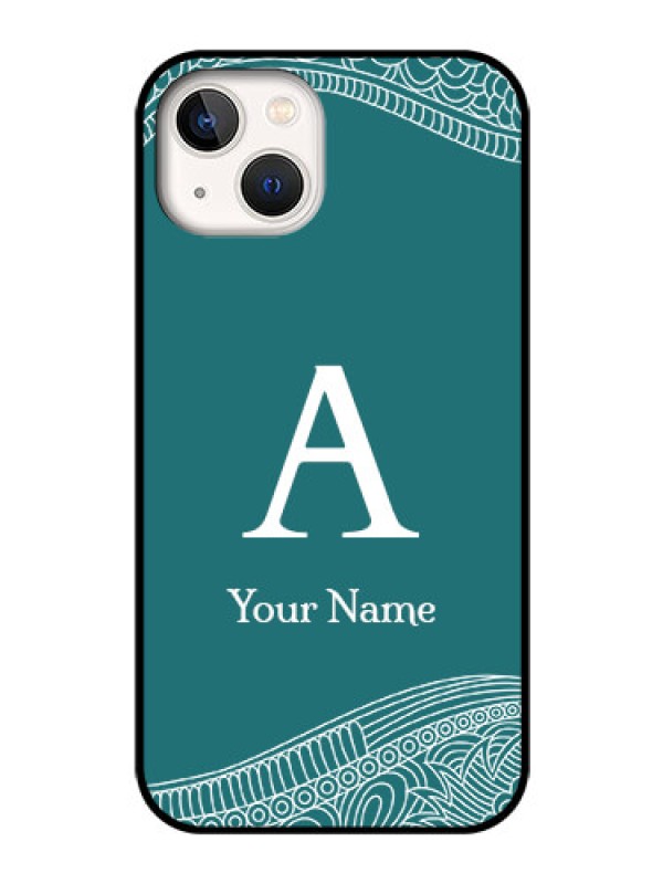Custom iPhone 13 Personalized Glass Phone Case - line art pattern with custom name Design