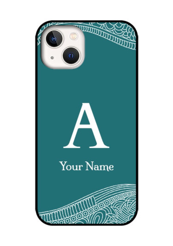 iPhone 13 Personalized Glass Phone Case - line art pattern with custom name Design