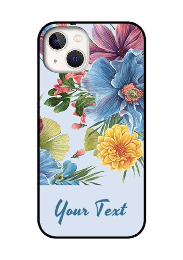 iPhone 13 Custom Glass Mobile Case - Stunning Watercolored Flowers Painting Design