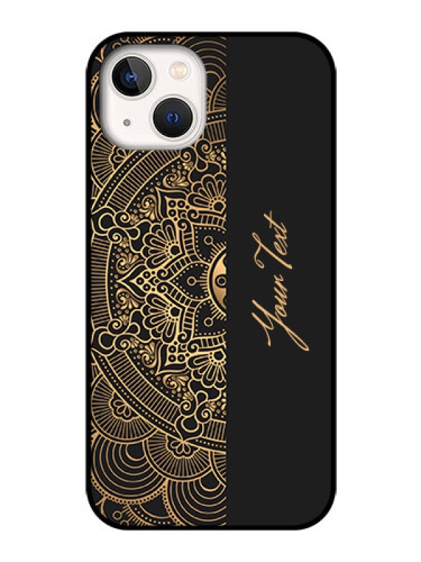 Custom iPhone 13 Photo Printing on Glass Case - Mandala art with custom text Design