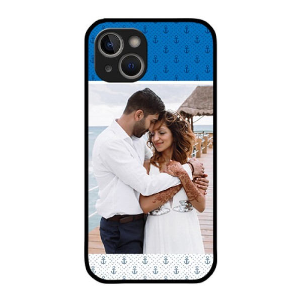 iPhone 14 Plus Photo Printing on Glass Case - Blue Anchors Design