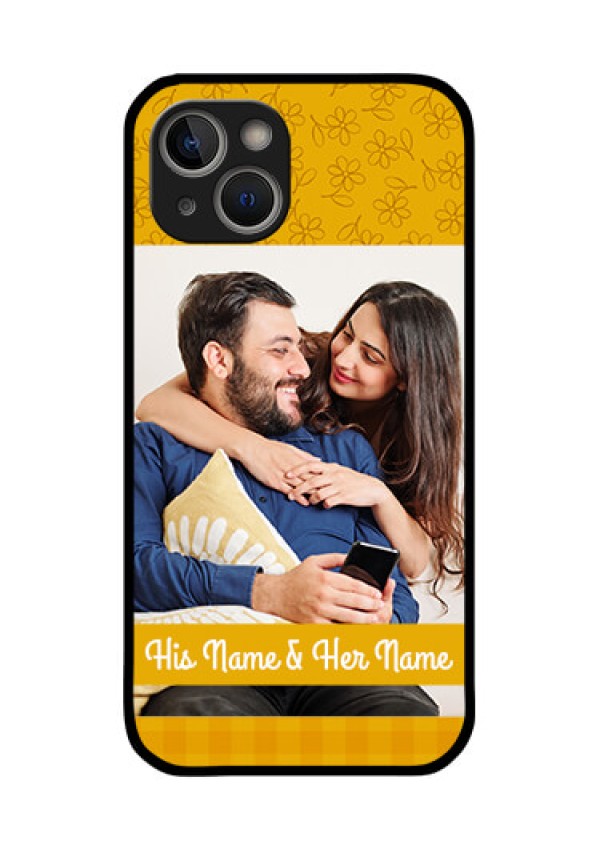 iPhone 14 Plus Custom Glass Mobile Case - Yellow Floral Design