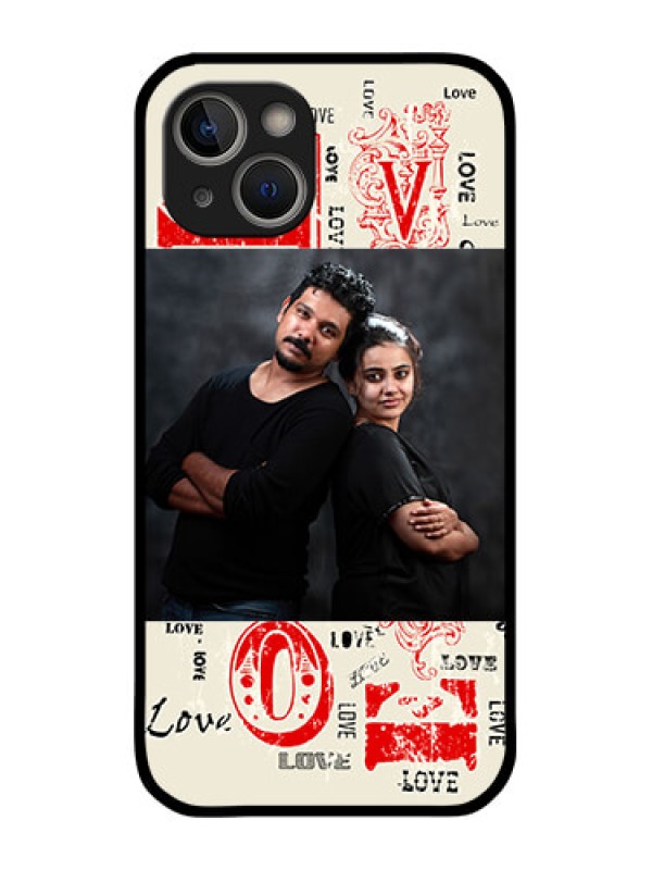Custom iPhone 14 Plus Photo Printing on Glass Case - Trendy Love Design Case