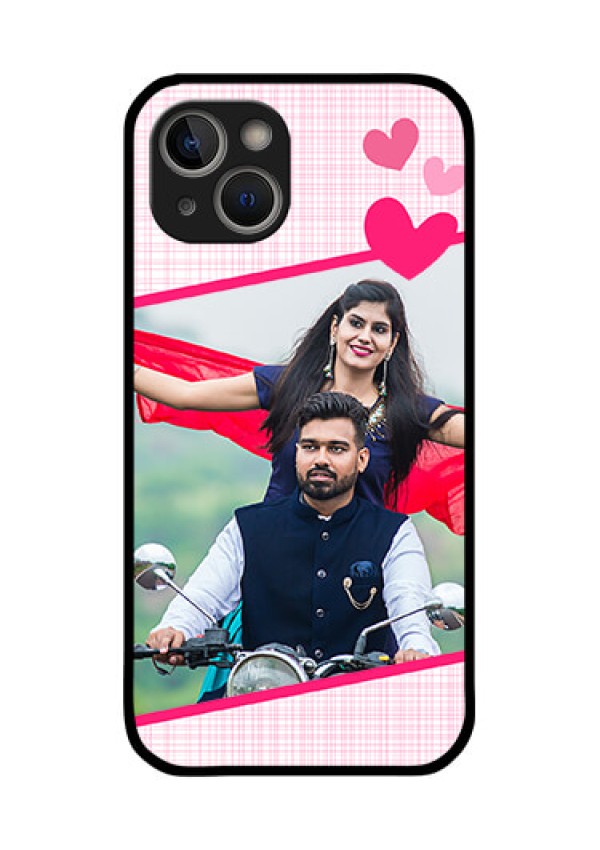 iPhone 14 Plus Custom Glass Phone Case - Love Shape Heart Design