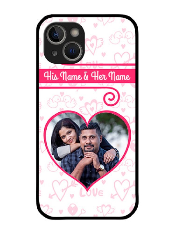 Custom iPhone 14 Plus Personalized Glass Phone Case - Heart Shape Love Design