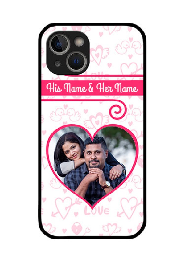 iPhone 14 Plus Personalized Glass Phone Case - Heart Shape Love Design