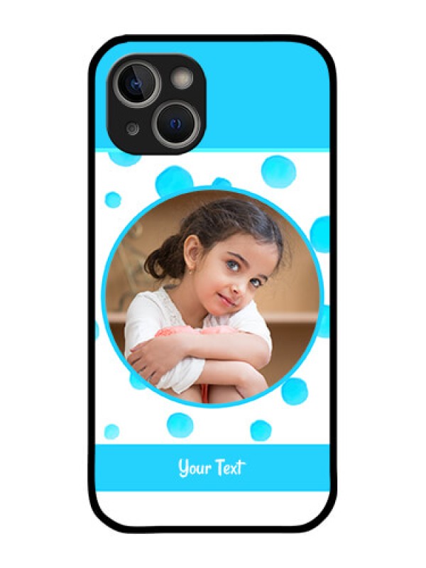 Custom iPhone 14 Plus Photo Printing on Glass Case - Blue Bubbles Pattern Design