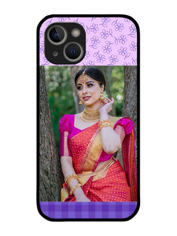 Custom iPhone 14 Plus Custom Glass Phone Case - Purple Floral Design