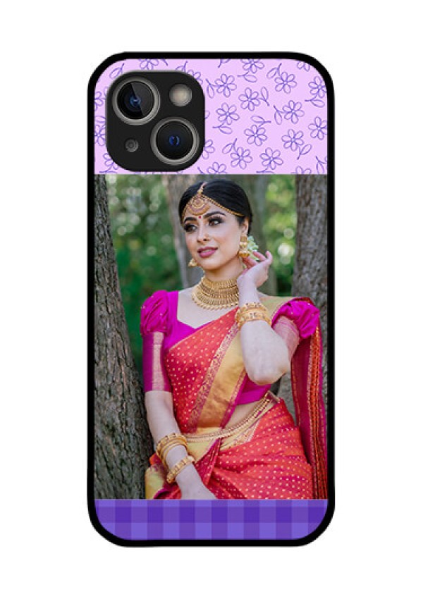 iPhone 14 Plus Custom Glass Phone Case - Purple Floral Design