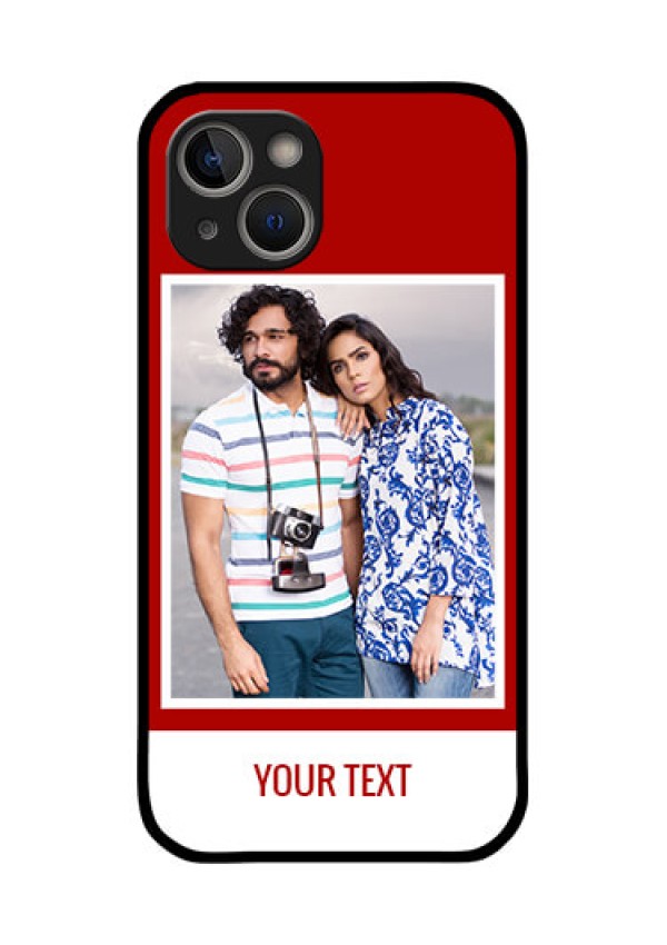 iPhone 14 Plus Personalized Glass Phone Case - Simple Red Color Design