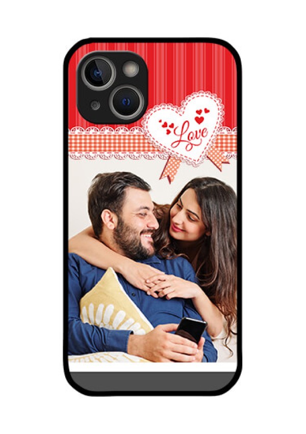 iPhone 14 Plus Custom Glass Mobile Case - Red Love Pattern Design