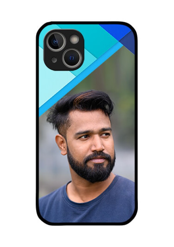 iPhone 14 Plus Custom Glass Phone Case - Blue Pattern Design