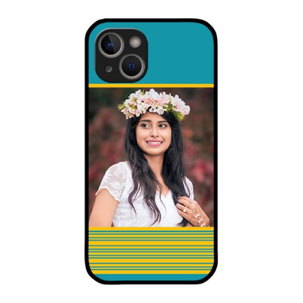 iPhone 14 Plus Custom Glass Phone Case - Yellow & Blue Design