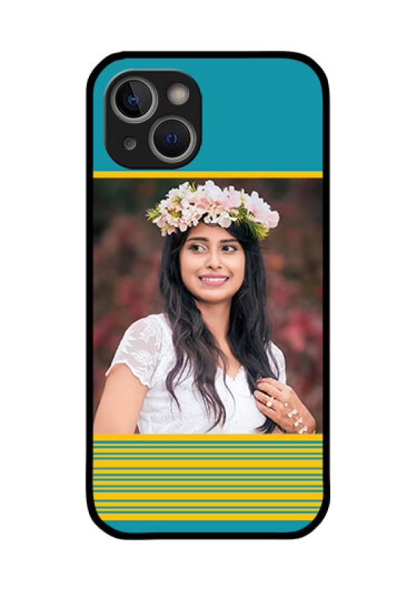 iPhone 14 Plus Custom Glass Phone Case - Yellow & Blue Design